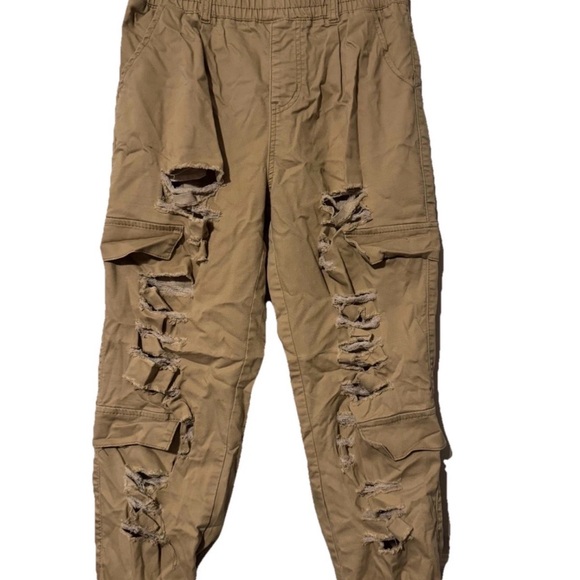 VIP Pants - Vip Brown Ripped Distressed Cargo Jogger Pants Baggy Cotton High Rise Size 9